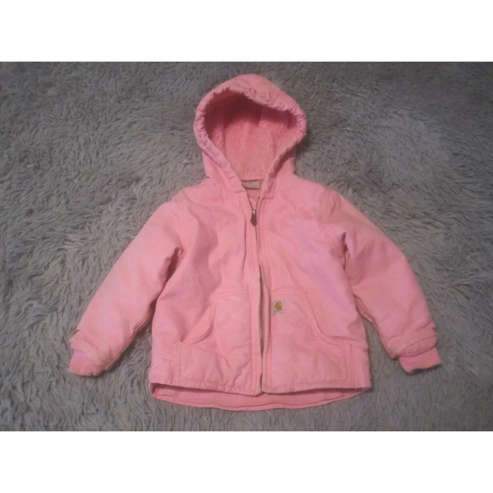 Carhartt Jacket Toddler Girls 2T Pink Zip Up Sherpa Lined Canvas